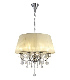 Ceiling Pendant with Ivory Cream Shade 8 Light Polished Chrome, Crystal - 1