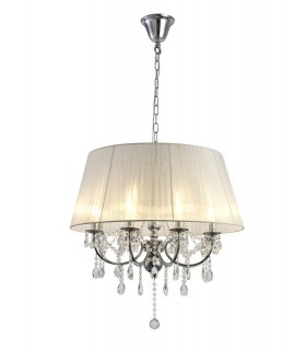 Ceiling Pendant with White Shade 8 Light Polished Chrome, Crystal - 1