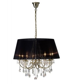 Ceiling Pendant with Black Shade 8 Light Antique Brass, Crystal - 1