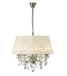 Ceiling Pendant with Cream Shade 8 Light Antique Brass, Crystal - 1