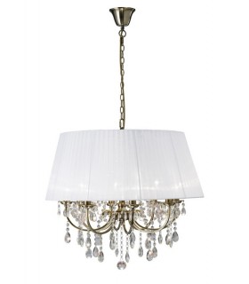 Ceiling Pendant with White Shade 8 Light Antique Brass, Crystal - 1