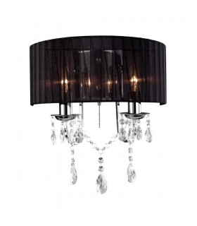 Wall Lamp Switched with Black Shade 2 Light Polished Chrome, Crystal - 1