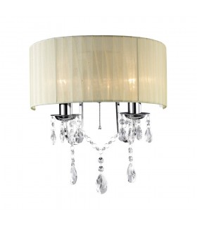Wall Lamp Switched with Ivory Cream Shade 2 Light Polished Chrome, Crystal - 1