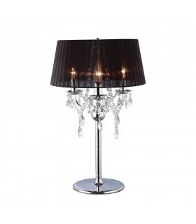 Table Lamp with Black Shade 3 Light Polished Chrome, Crystal - 1