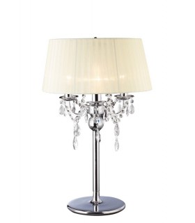 Table Lamp with Ivory Cream Shade 3 Light Polished Chrome, Crystal - 1