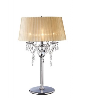 Table Lamp with Soft Bronze Shade 3 Light Polished Chrome, Crystal - 1