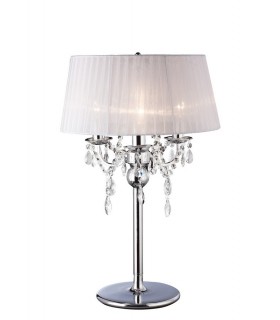 Table Lamp with White Shade 3 Light Polished Chrome, Crystal - 1