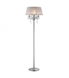 Floor Lamp with White Shade 3 Light Polished Chrome, Crystal - 1