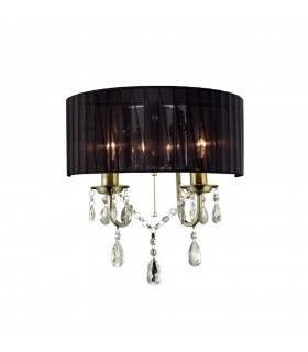 Wall Lamp with Black Shade 2 Light Antique Brass, Crystal - 1