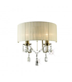 Wall Lamp Switched with Ivory Cream Shade 2 Light Antique Brass, Crystal - 1