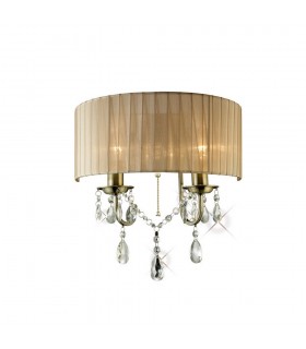 Wall Lamp Switched with Soft Bronze Shade 2 Light Antique Brass, Crystal - 1