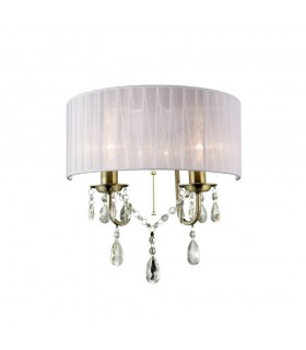 Wall Lamp Switched with White Shade 2 Light Antique Brass, Crystal - 1