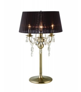Table Lamp with Black Shade 3 Light Antique Brass, Crystal - 1