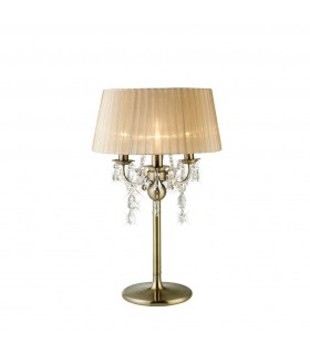 Table Lamp with Soft Bronze Shade 3 Light Antique Brass, Crystal - 1