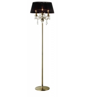 Floor Lamp with Black Shade 3 Light Antique Brass, Crystal - 1