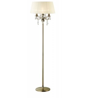 Floor Lamp with Cream Shade 3 Light Antique Brass, Crystal - 1