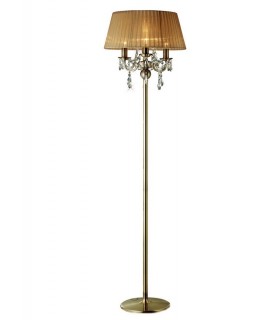 Floor Lamp with Soft Bronze Shade 3 Light Antique Brass, Crystal - 1
