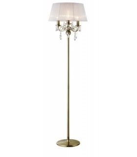 Floor Lamp with White Shade 3 Light Antique Brass, Crystal - 1