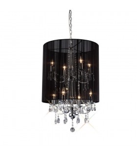 Ceiling Pendant with Black Shade 8 Light Polished Chrome, Crystal - 1