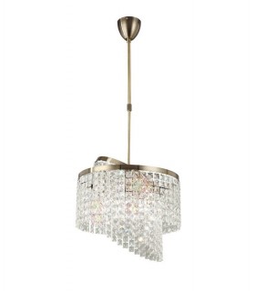 Telescopic Ceiling Pendant 6 Light with Adjustable Rings Antique Brass, Crystal - 1
