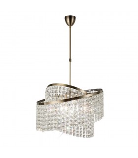 Telescopic Ceiling Pendant 8 Light with Adjustable Rings Antique Brass, Crystal - 1
