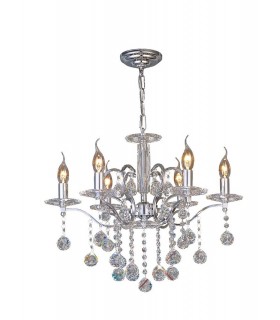 Ceiling Pendant Chandelier 6 Light Polished Chrome, Crystal - 1
