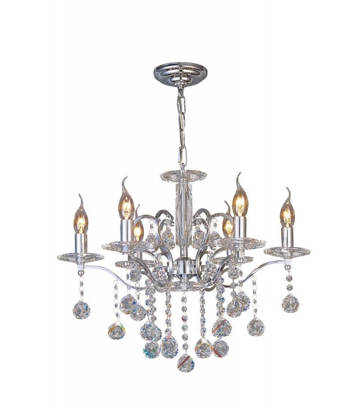 Ceiling Pendant Chandelier 6 Light Polished Chrome, Crystal - 1