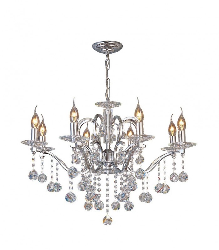 Ceiling Pendant Chandelier 8 Light Polished Chrome, Crystal - 1