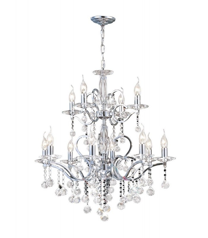 Ceiling Pendant Chandelier 2 Tier 12 Light Polished Chrome, Crystal (Item Requires Assembly) - 1