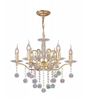 Ceiling Pendant Chandelier 6 Light French Gold, Crystal - 1