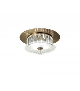 Flush Ceiling Round 4 Light Antique Brass, Glass, Crystal - 1