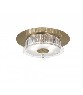 Flush Ceiling Round 6 Light Antique Brass, Glass, Crystal - 1