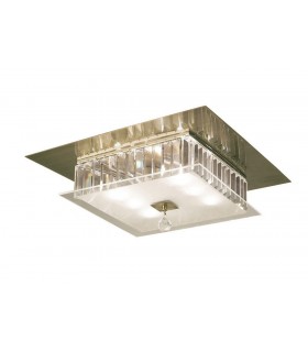 Flush Ceiling Square 6 Light Antique Brass, Glass, Crystal - 1