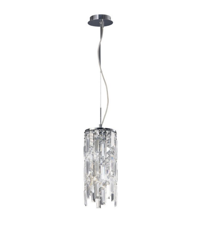 Ceiling Pendant Cylinder 2 Light Polished Chrome, Crystal - 1