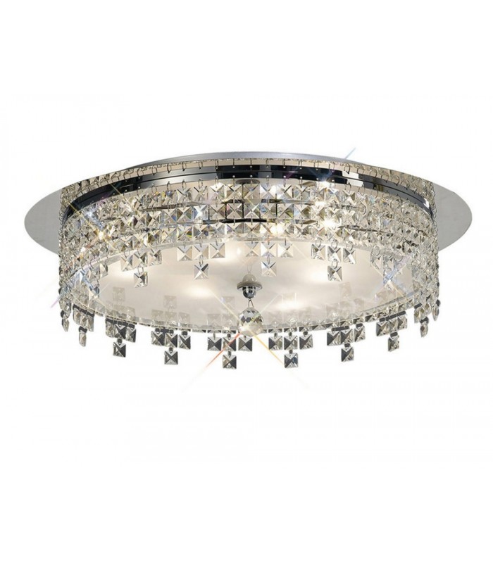 Flush Ceiling Round 4 Light Polished Chrome, Glass, Crystal - 1