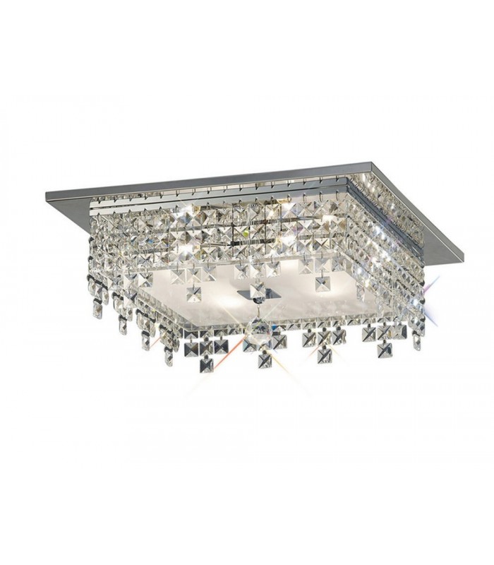 Flush Ceiling Square 4 Light Polished Chrome, Glass, Crystal - 1