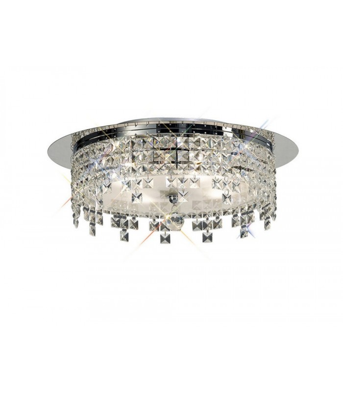Flush Ceiling Round 6 Light Polished Chrome, Glass, Crystal - 1