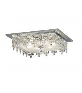 Flush Ceiling Square 6 Light Polished Chrome, Glass, Crystal - 1