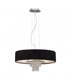 Ceiling Pendant with Black Shade 6 Light Polished Chrome, Crystal - 1