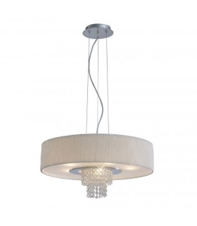 Ceiling Pendant with White Shade 6 Light Polished Chrome, Crystal - 1