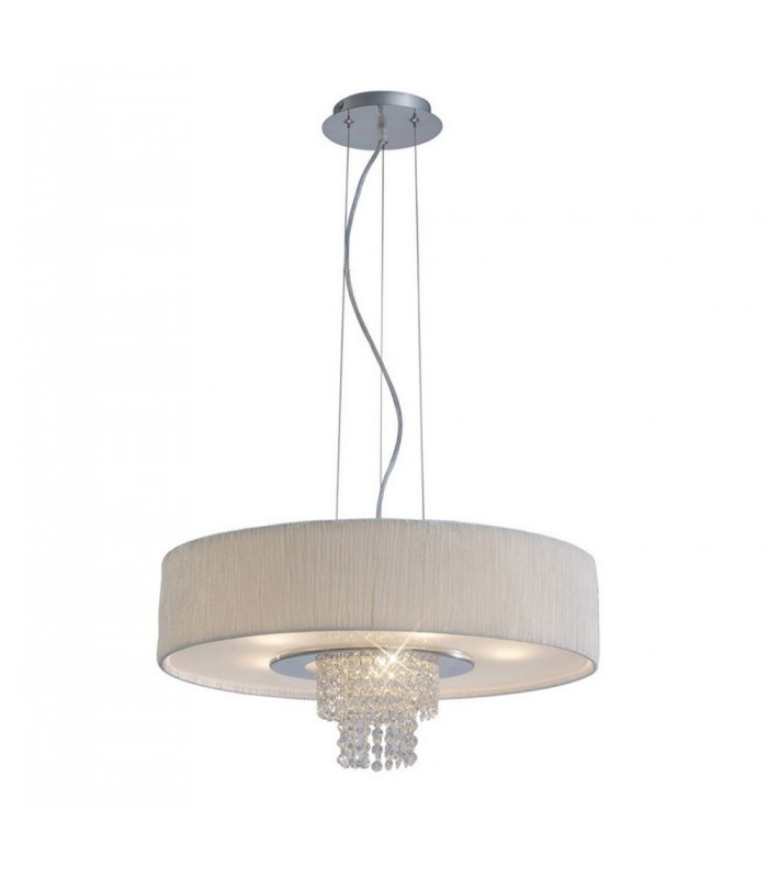 Ceiling Pendant with White Shade 6 Light Polished Chrome, Crystal - 1