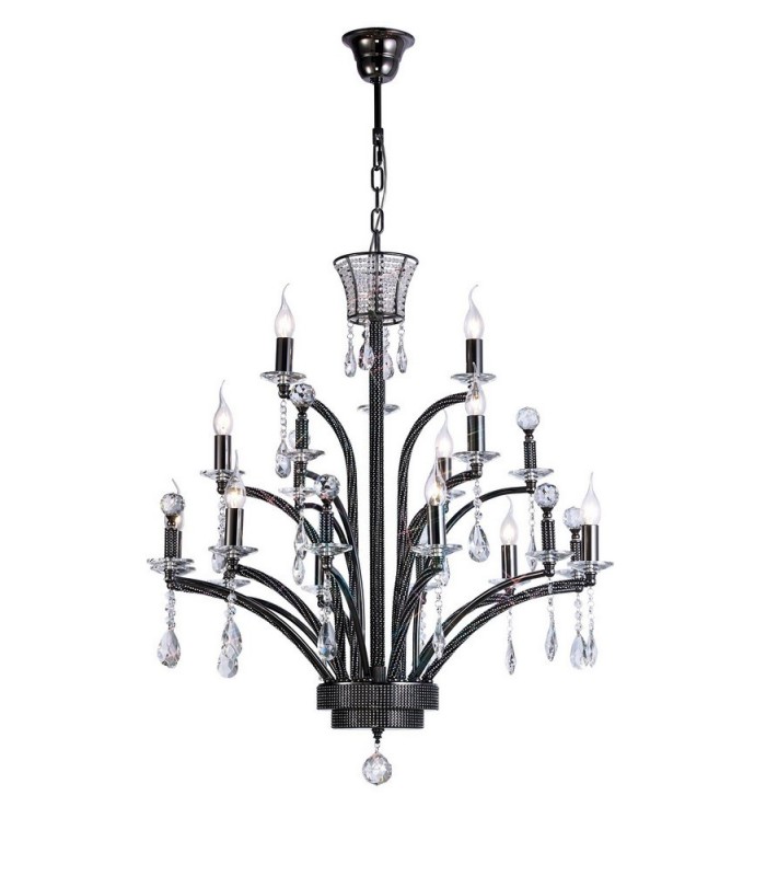 Ceiling Pendant Chandelier Large 12 Light Black Chrome (Item Requires Assembly) - 1