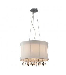 Ceiling Pendant 4 Light with White Shade Polished Chrome, Clear Crystal - 1