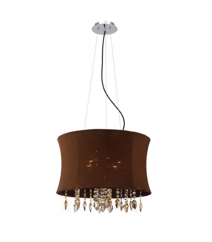 Ceiling Pendant 4 Light with Brown Shade Polished Chrome, Coffee Crystal - 1