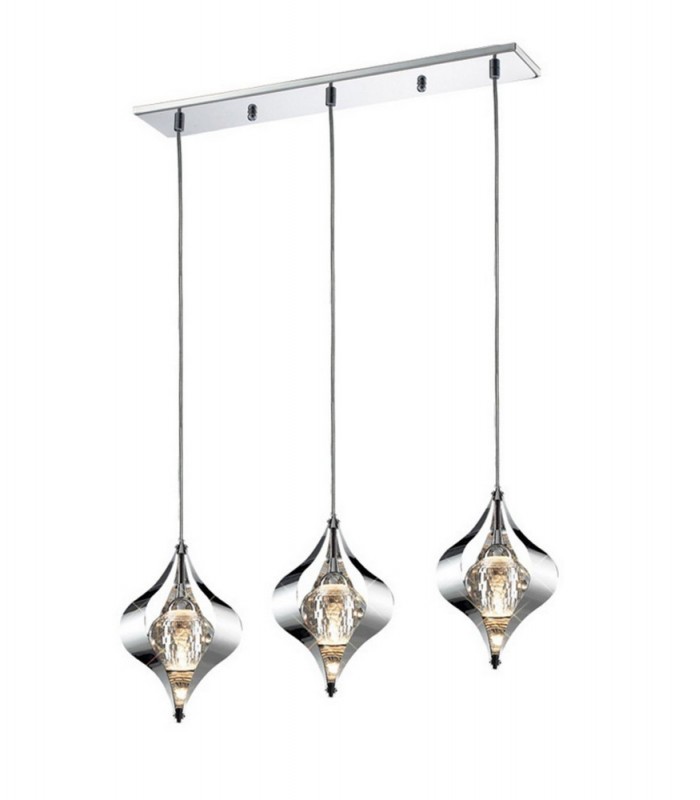 Ceiling Pendant Line 3 Light Polished Chrome, Crystal - 1