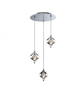 Ceiling Cluster Pendant Round 3 Light Polished Chrome, Crystal - 1