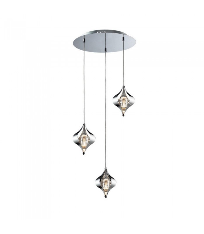 Ceiling Cluster Pendant Round 3 Light Polished Chrome, Crystal - 1