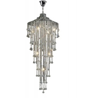 Tall Ceiling Cluster Pendant 9 Light Polished Chrome, Crystal - 1