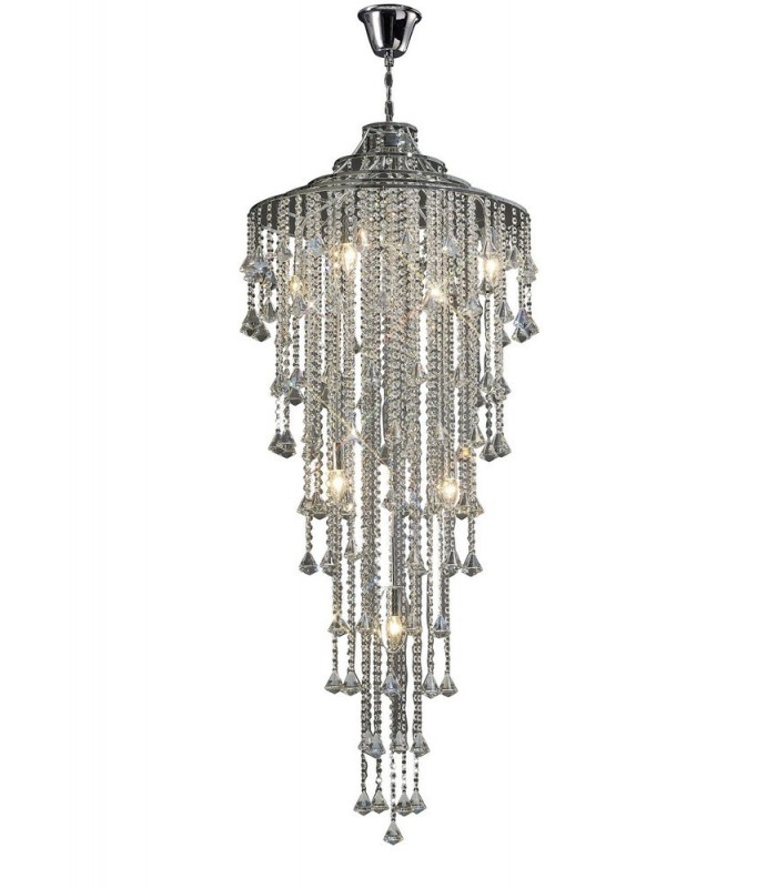 Tall Ceiling Cluster Pendant 9 Light Polished Chrome, Crystal - 1