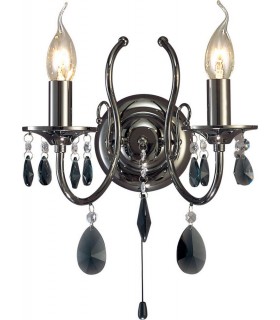 Wall Lamp 2 Candle Light Black Chrome, Crystal - 1